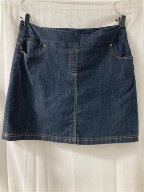 Contrast Denim Mini Skirt Dark Wash Stretch Size 15 Y2K